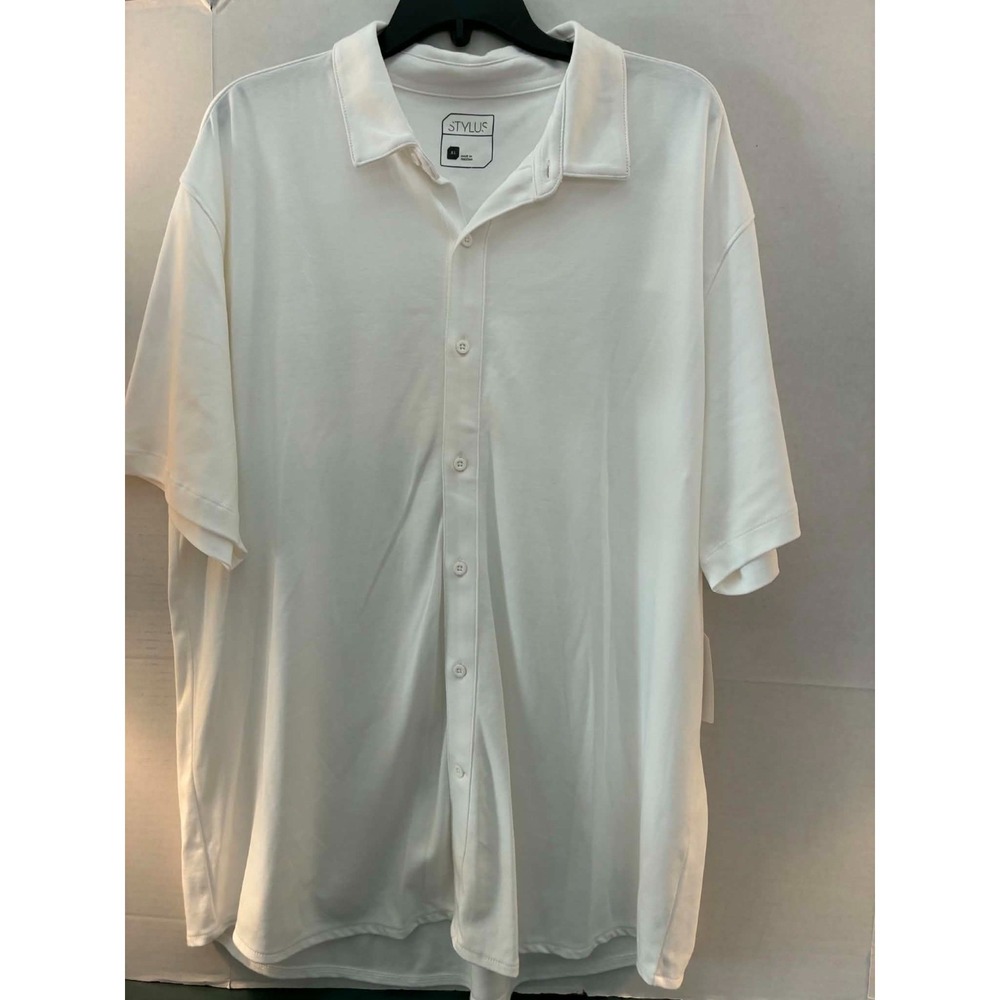 Stylus Mens‎ XL White Performance Polo Shirt Short Sleeve Stretch Casual